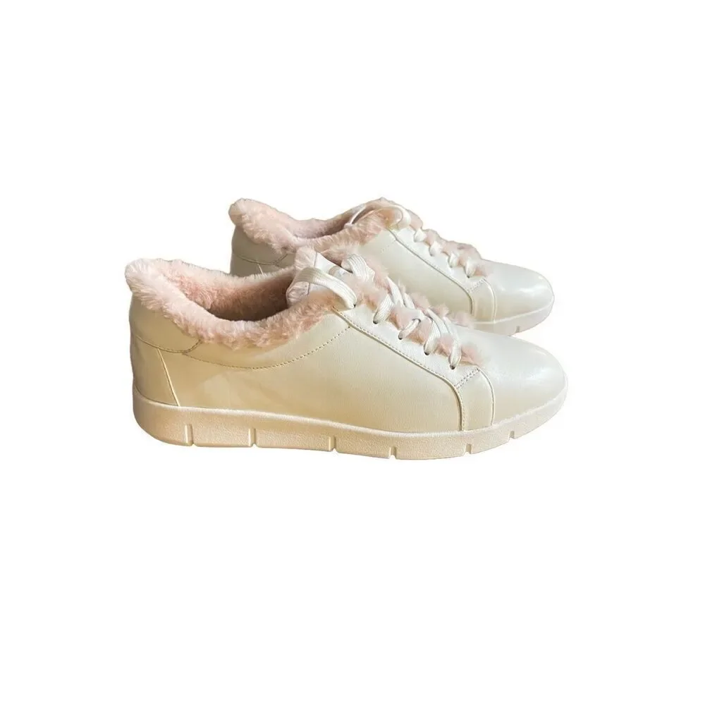 Vaneli pink fleece sneakers white leather 11.5